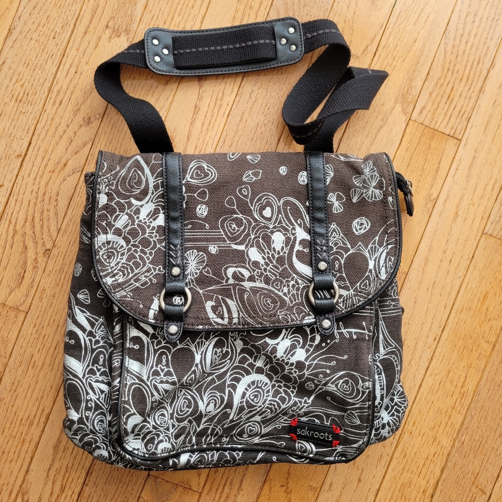 Sakroots Artists Series Convertible Backpack Brown Silver Floral Hearts